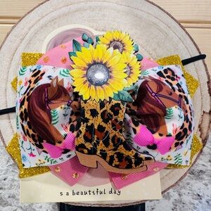 Leopard Print Kids Hair Bow with Sunflower Accent